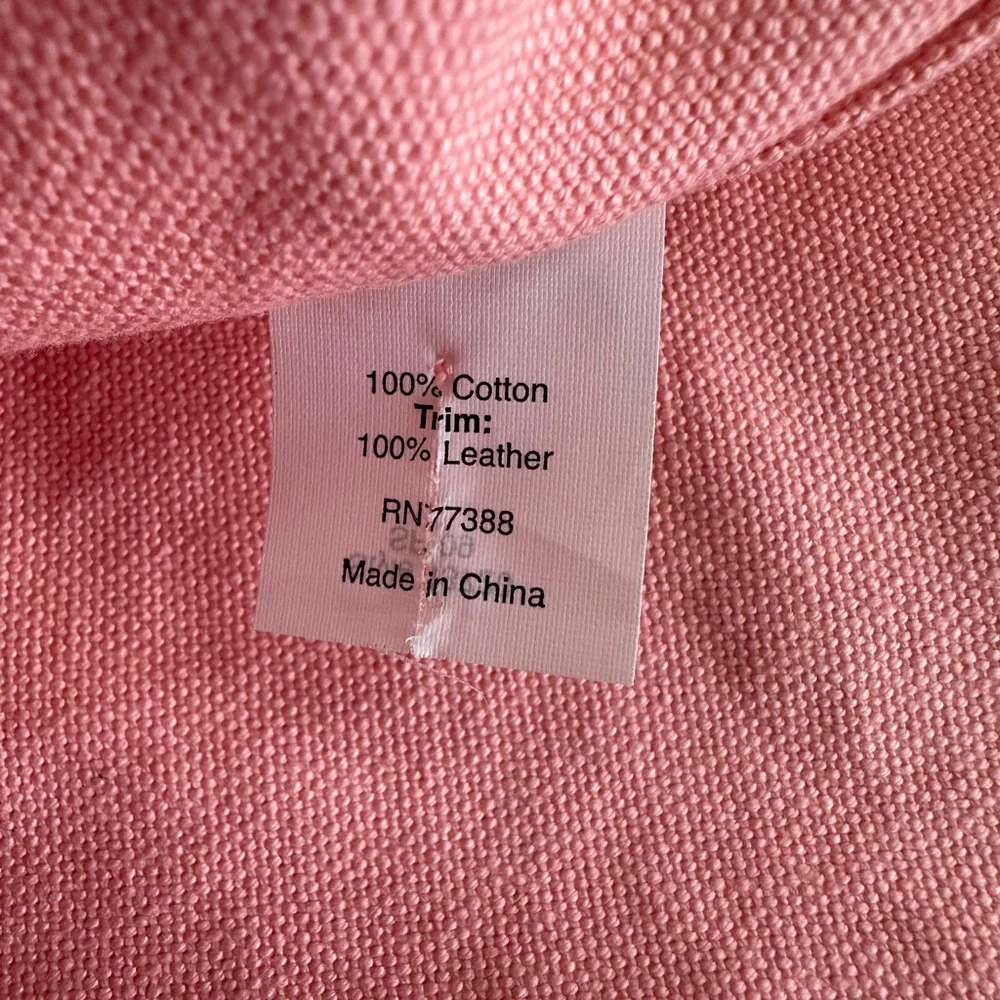 J Crew Peach Pink Gusseted Tote Bag Leather Straps and Inside Outside Pocket
